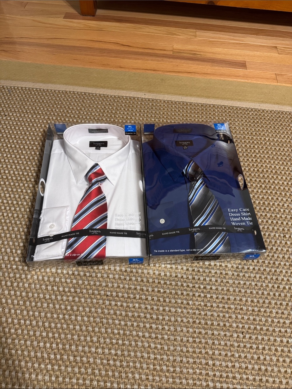 NWT, 2 Haggar shirt and tie bundles, size XL (17-17 1/2 34/35) Regular Fit